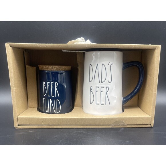 RAE DUNN Dad's Beer Fund Stein Mug & Coin Jar Gift Set NIB - Picture 1 of 4